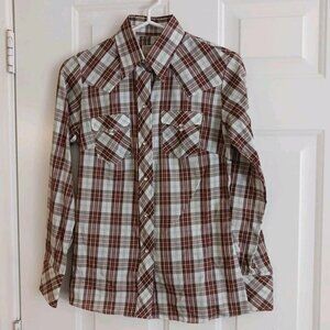 VTG 60s 70s Golden Spur Pearl Snap Shirt Western Plaid Cowboy Rodeo 10/32 Size S